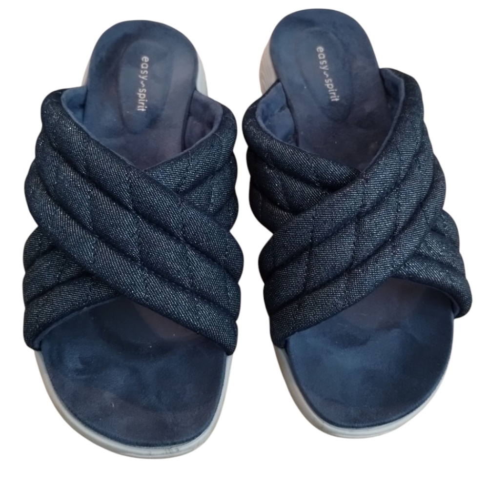 Easy Spirit Women's Denim Blue Crisscross Cushioned Sandals 10 W